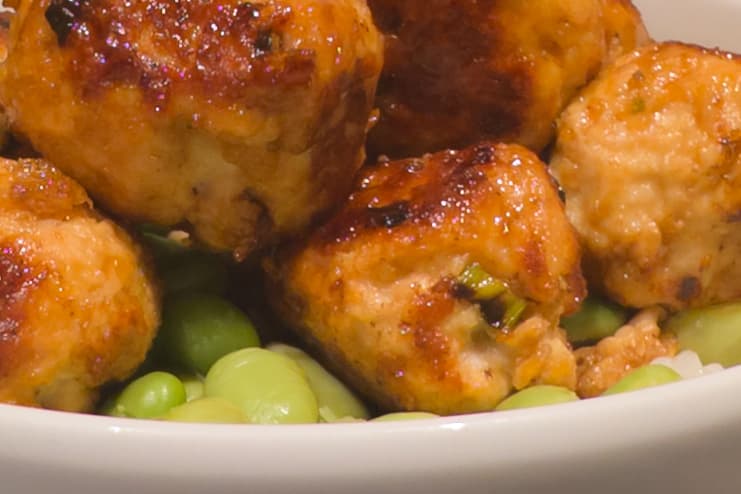 Teriyaki Turkey Meatballs & Edamame — serving suggestion